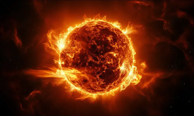 太阳特写显示太阳表面活动和日冕