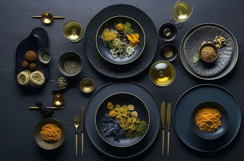 豪华餐具和镶金饰餐具菜单