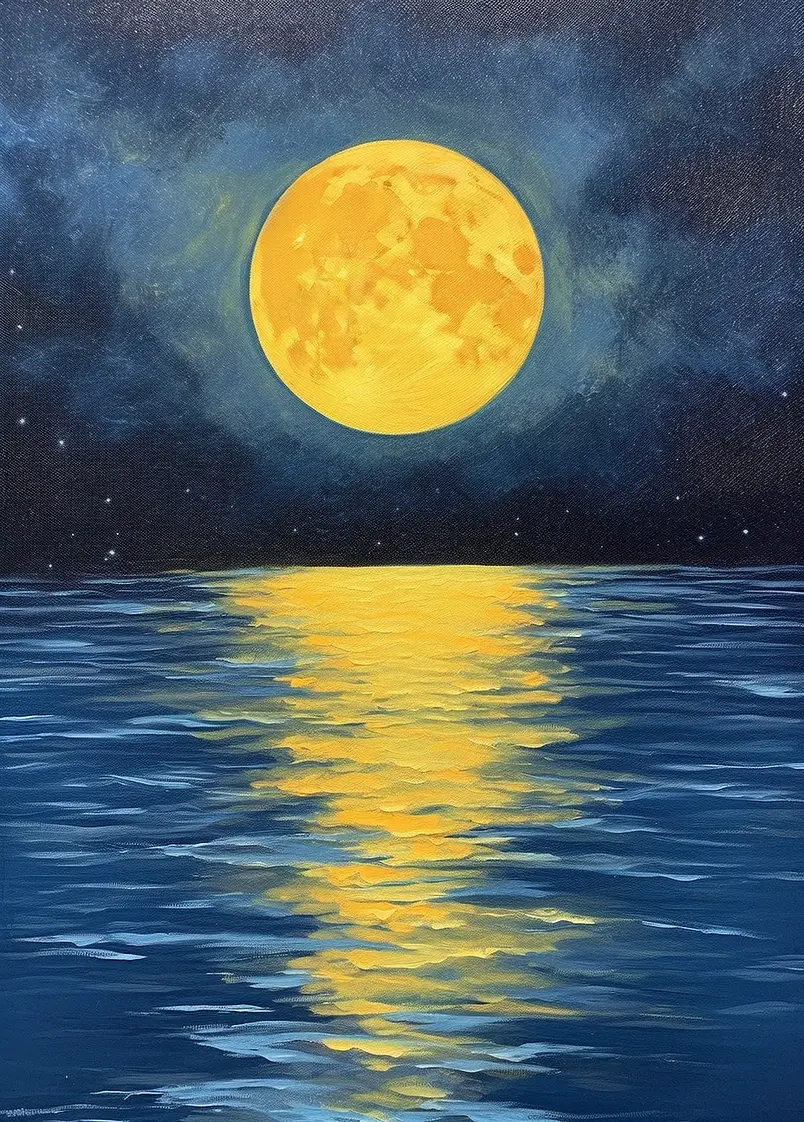 蓝色海面上映衬的月光风景