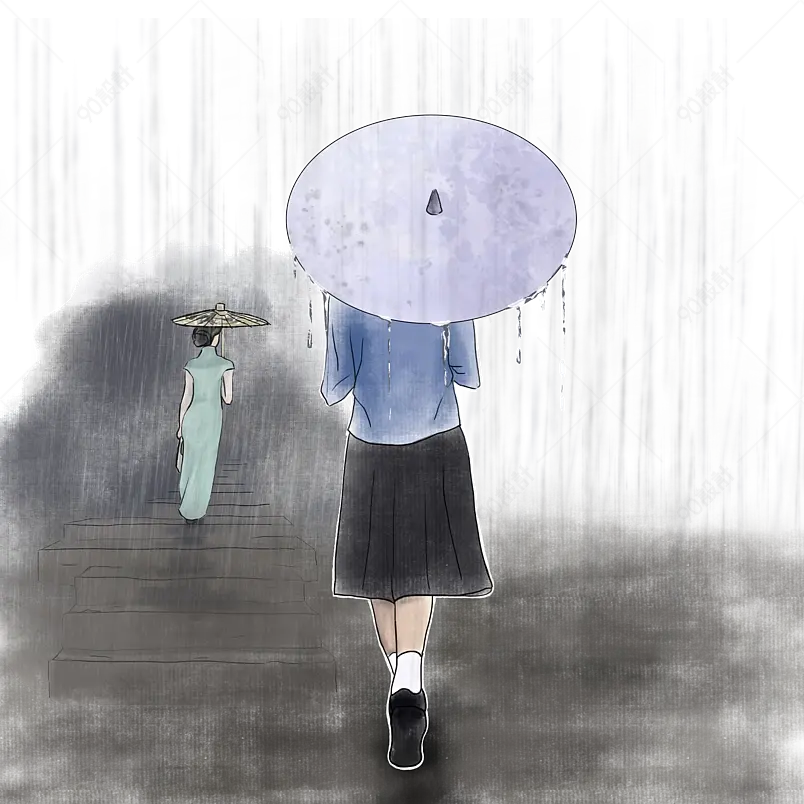 典雅雨水阴天下雨雨伞女人春雨贵如油