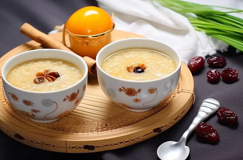 营养美味养生粥勺子摆盘实拍特写