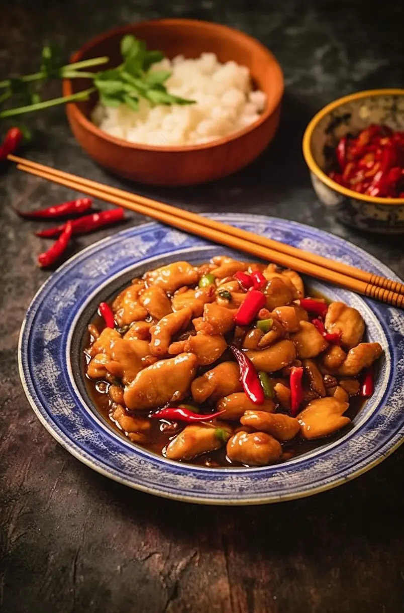 辣炒鸡肉辣子鸡装饰草摆拍摄影
