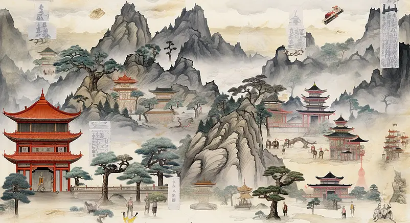 河南印象旅游水墨插画