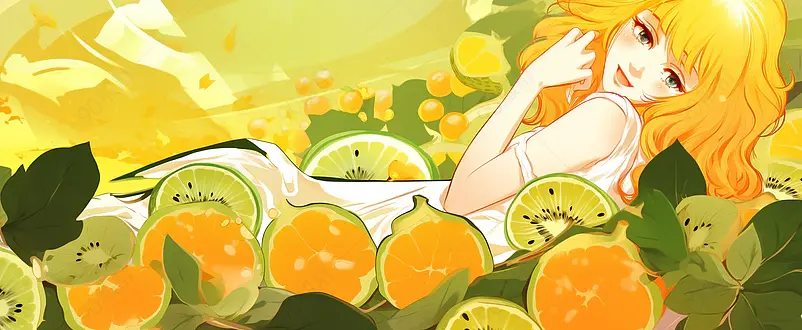 夏日水果味冰淇淋女孩系列插画banner