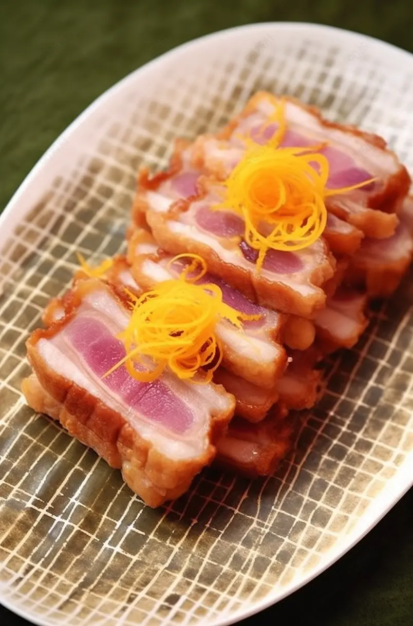 秘制叉烧煎炸食品精致摆盘实拍图