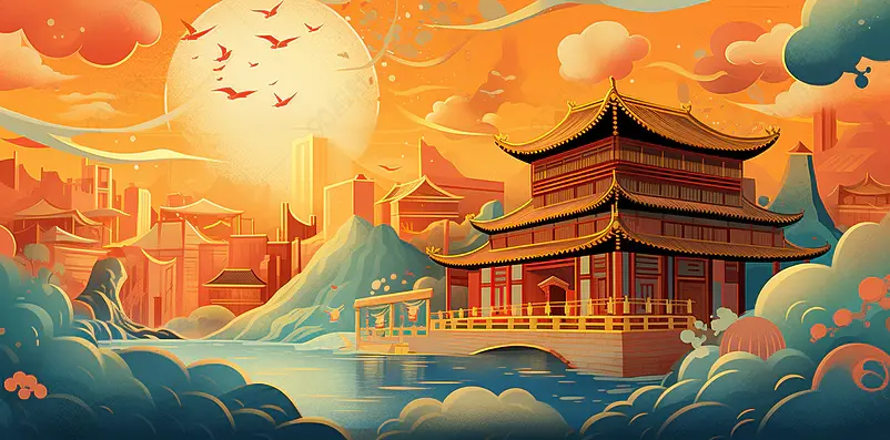 清新国潮风中秋国庆天安门