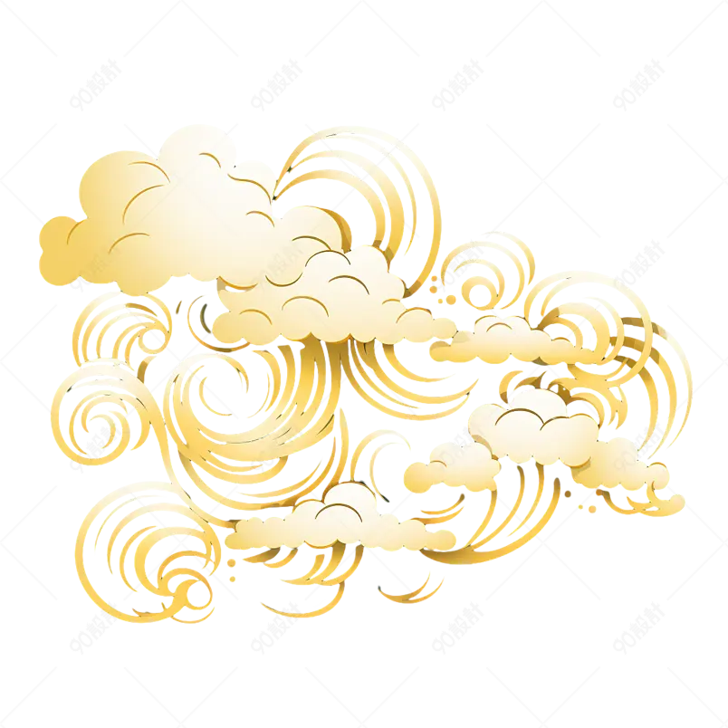 金箔线描线条金色祥云装饰元素