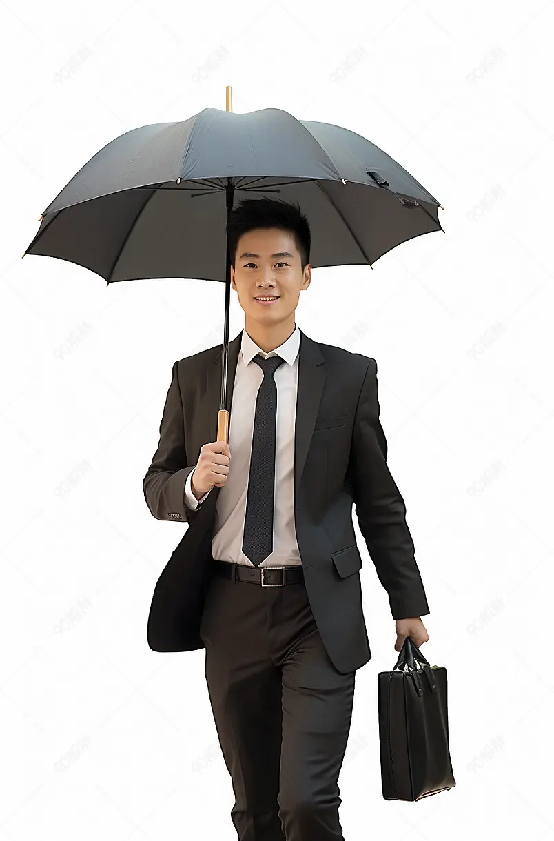 一个打黑伞手拿公文包的青年商务男士