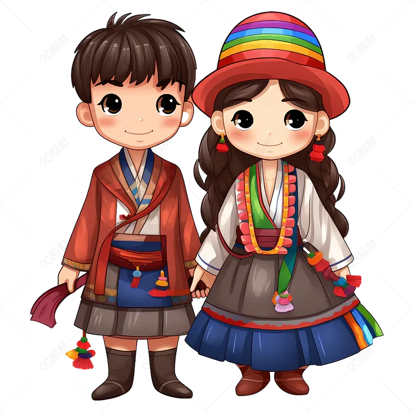 卡通藏族小孩子插画风免扣元素