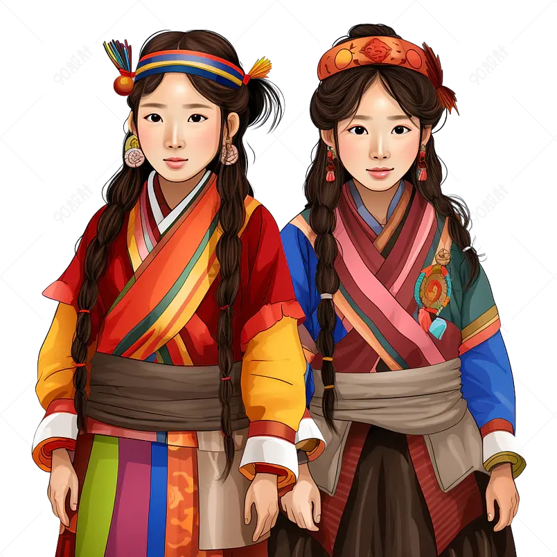 穿藏服的藏族小孩子插画风元素图片