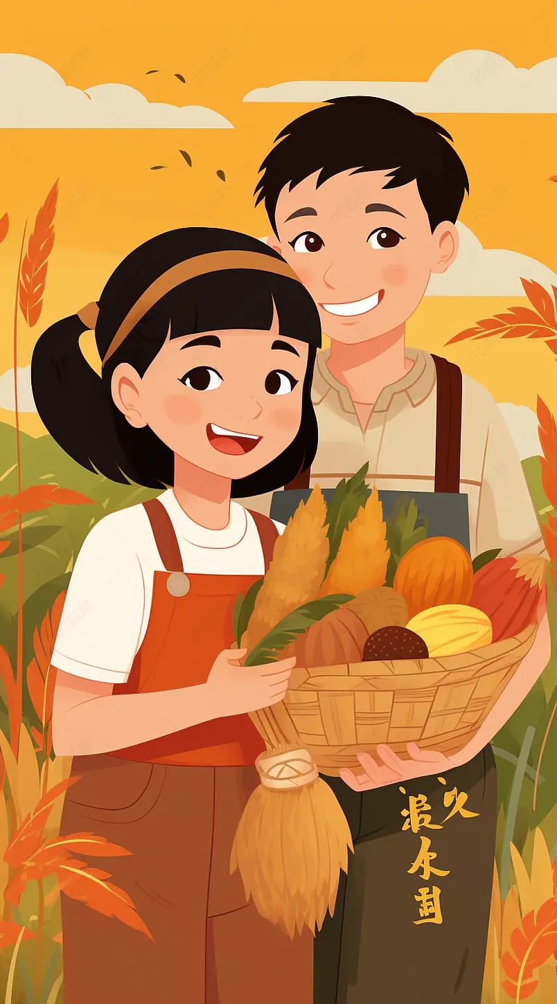 五一劳动收稻谷扁平风插画之开屏启动页