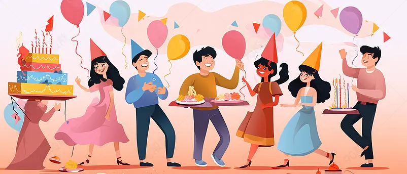 人物插画生日派对朋友聚会庆祝