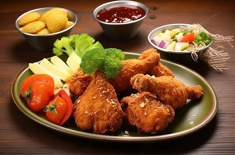 煎炸风味炸鸡即食食品精致摆盘摄影图