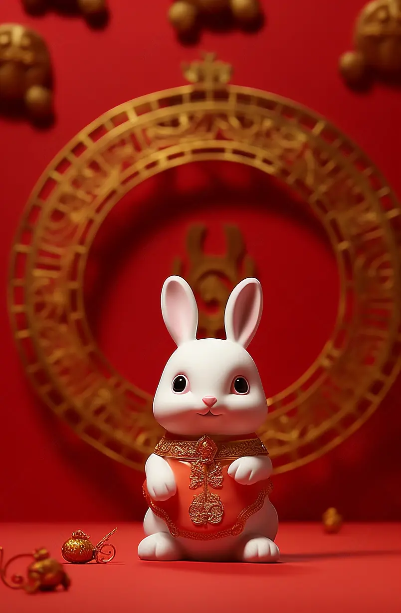 农历兔年新年春节国潮兔子