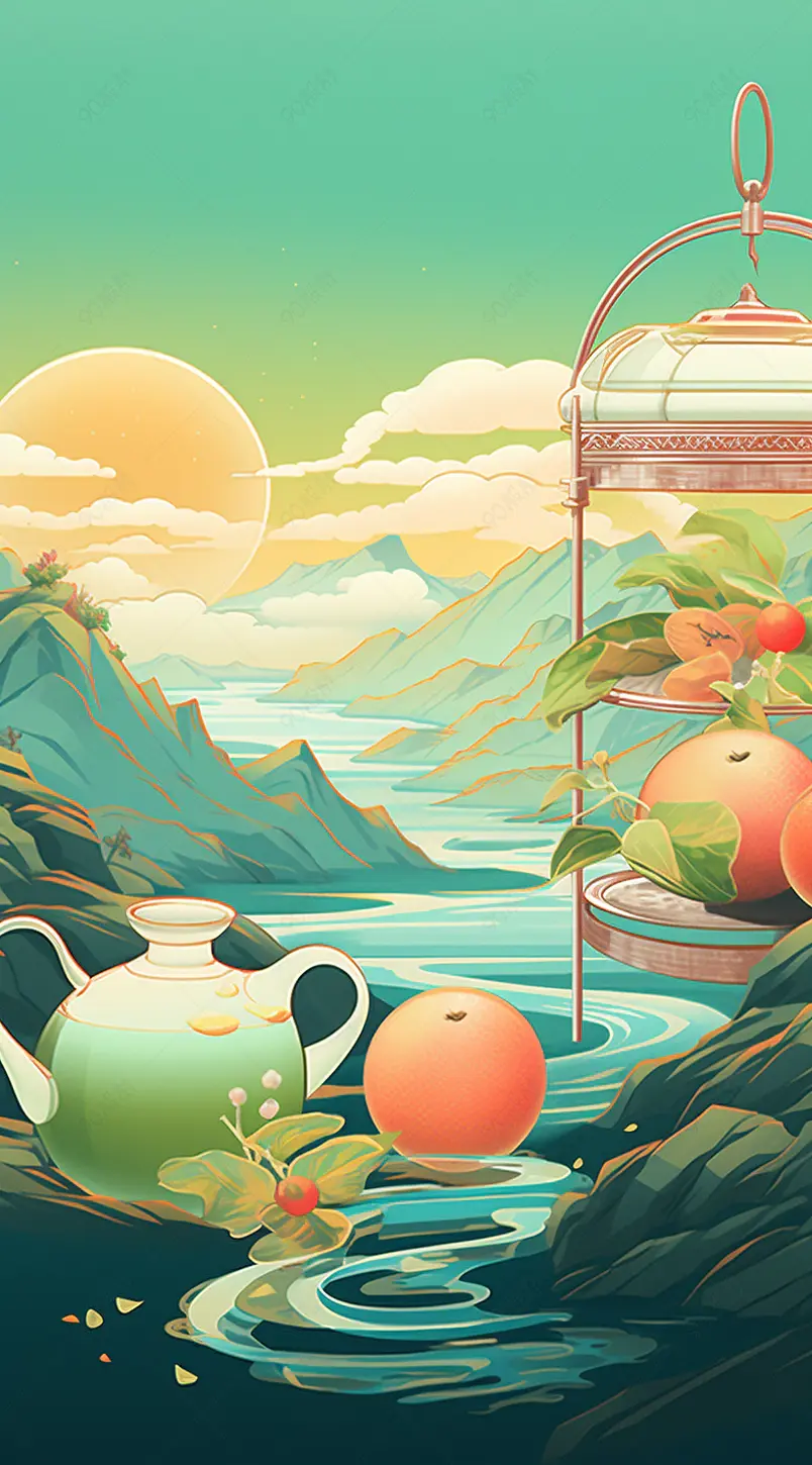 国潮清明节创意设计手绘数字绘画插画背景图片