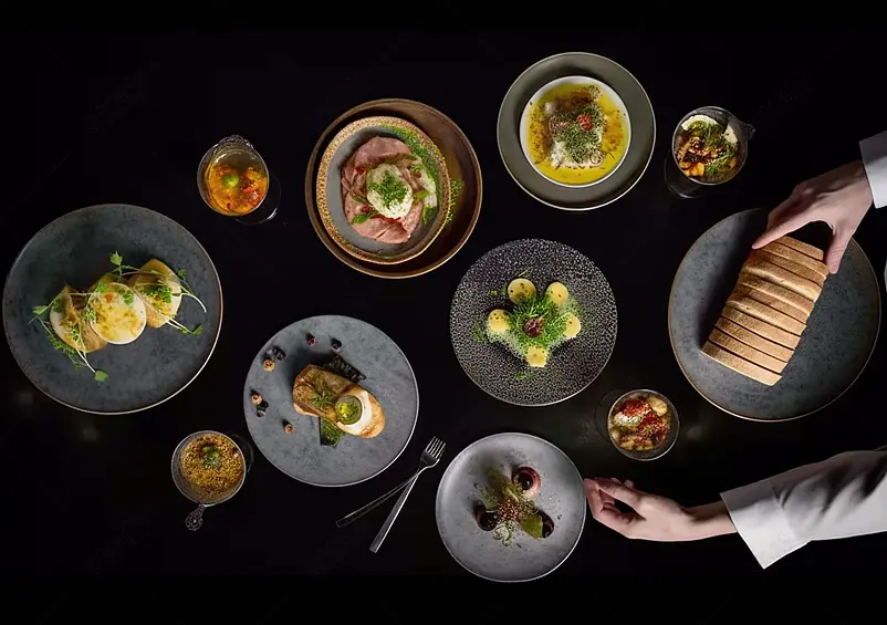 高级西餐自助膳食盘子食物摄影