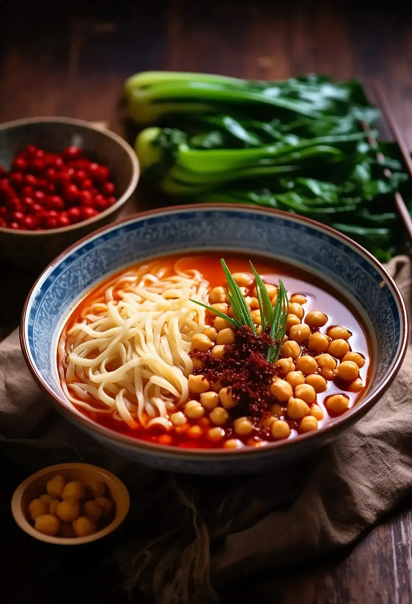 俯拍特色美食豌豆杂面小面特写镜头