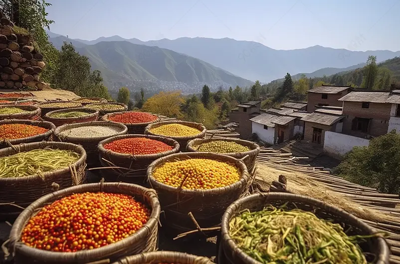 粮食食物晾晒房屋建筑生活风景彩色实景拍摄