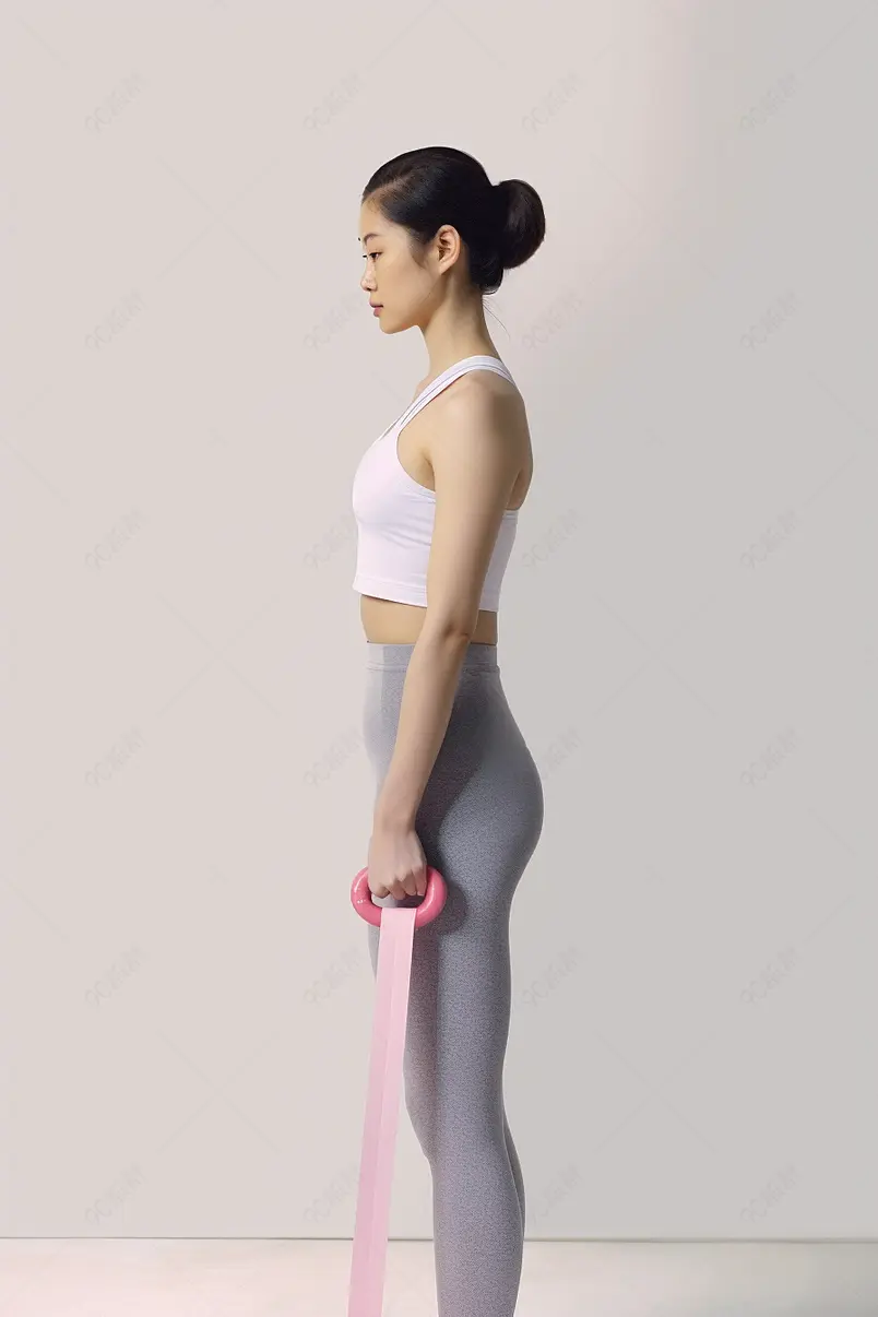 杏色实拍健身女性使用瘦身器材动作展示背景海报