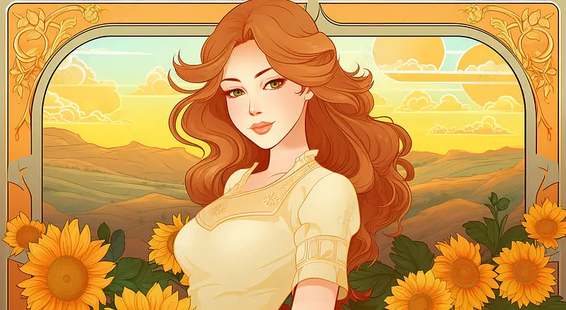 女神节妇女节少女向日葵花卉卡牌海报横版插画
