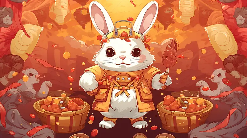 红色喜庆2023兔年暴富新年插画