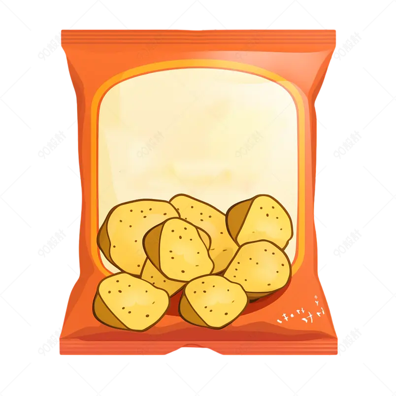 红色手绘风薯片零食包装袋元素