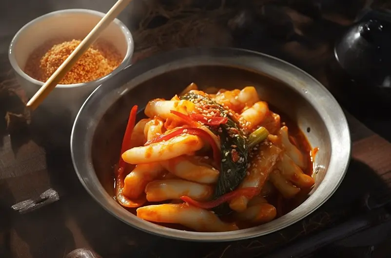 实拍特色美食韩式炒年糕辛辣食物