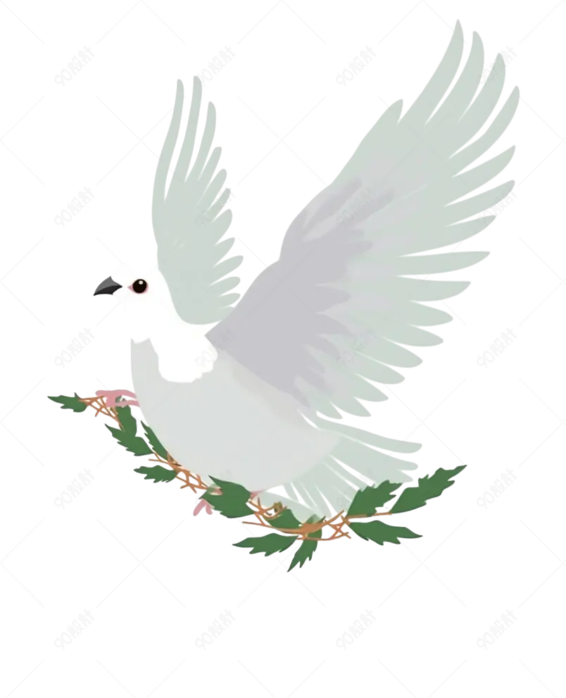 白色脚踩橄榄枝的和平鸽鸟类手绘元素
