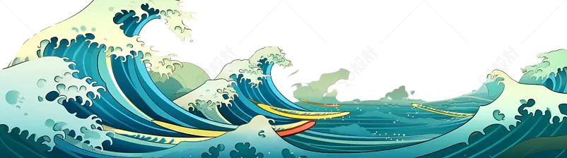 中国风绿色海洋海浪背景边框元素