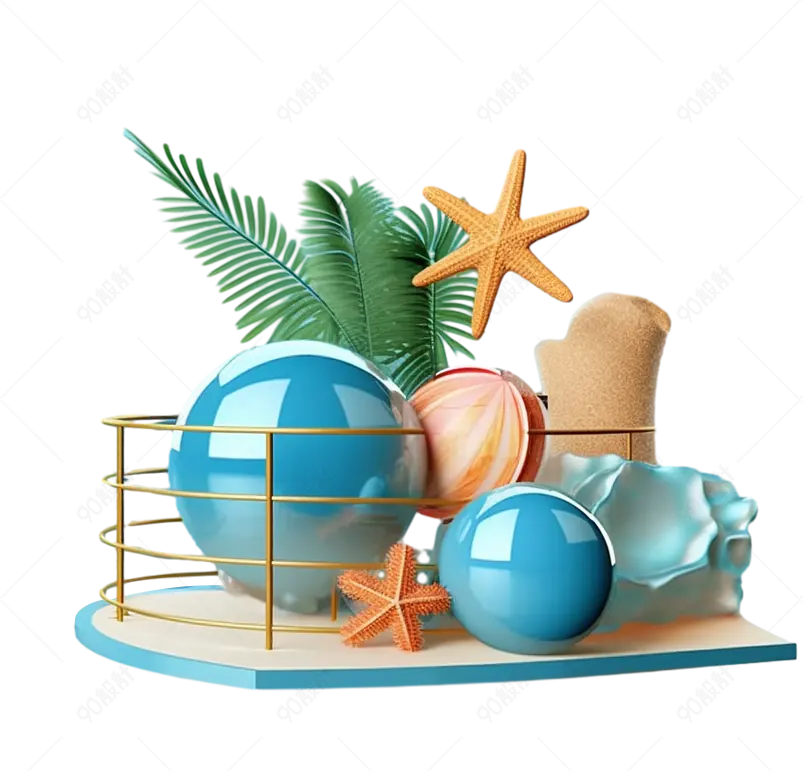 3d渲染海边度假元素夏季椰树元素
