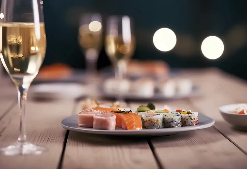 日本文化膳食香槟美酒寿司