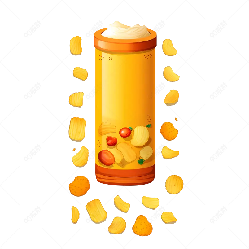 黄色手绘风薯片膨化食品山药片包装袋元素