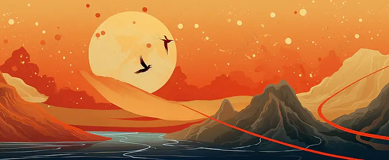 神话古风国潮背景banner插画