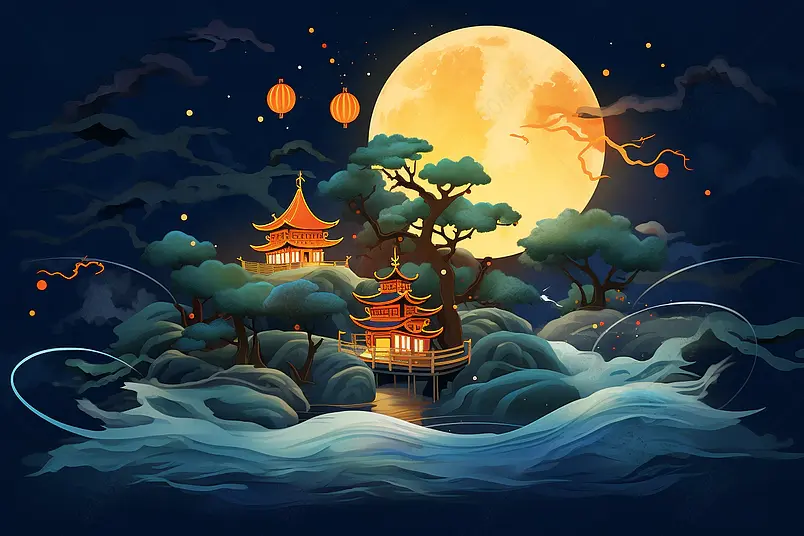 中秋节月宫主题国潮古风插画