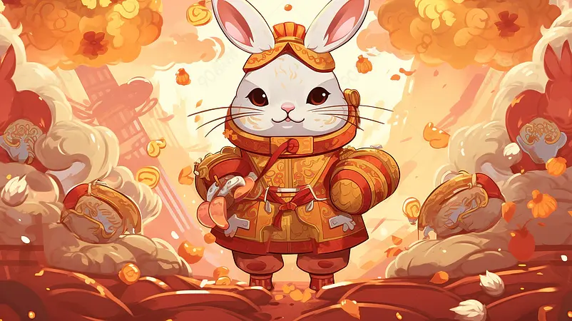 红色喜庆2023兔年暴富新年插画