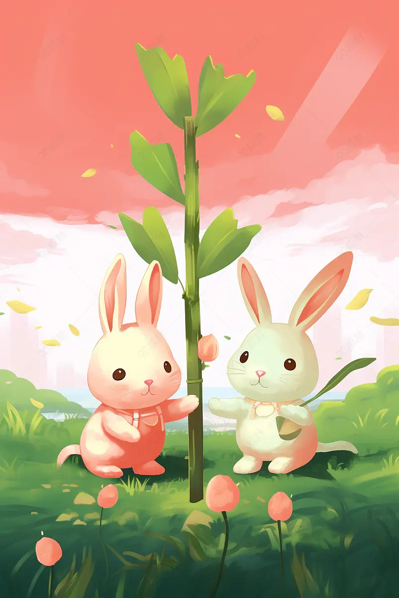 节气植树节兔子海报手绘插画