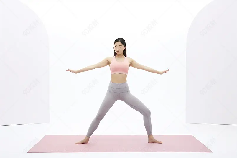 健身女人在瑜伽垫上做瑜伽摄影图