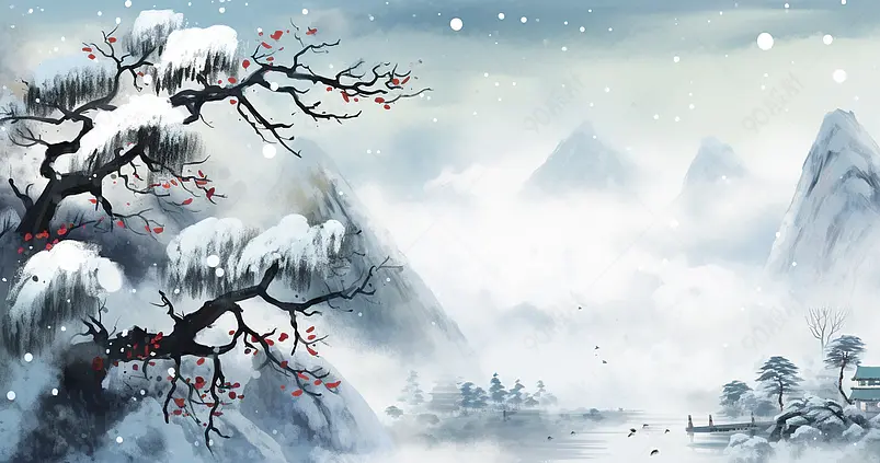 大寒山水中国风二十四节气插画