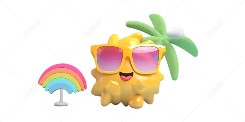 黄色3d渲染眼镜太阳椰树夏季元素