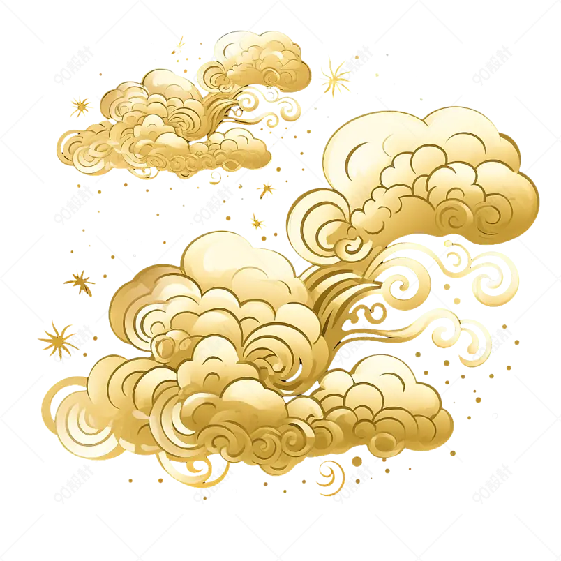 金箔线描发光金色流云云朵