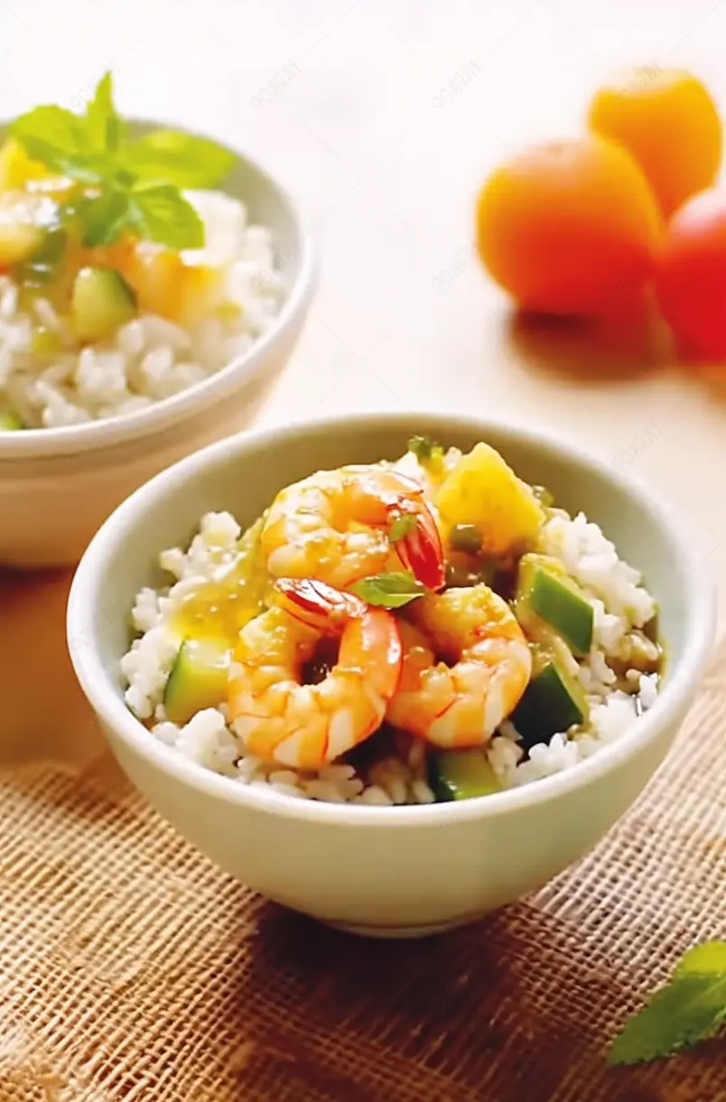 营养膳食食品虾仁杂粮米饭