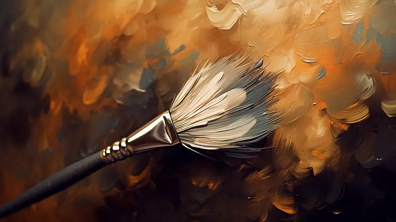 油画笔刷和画板高清特写摄影图