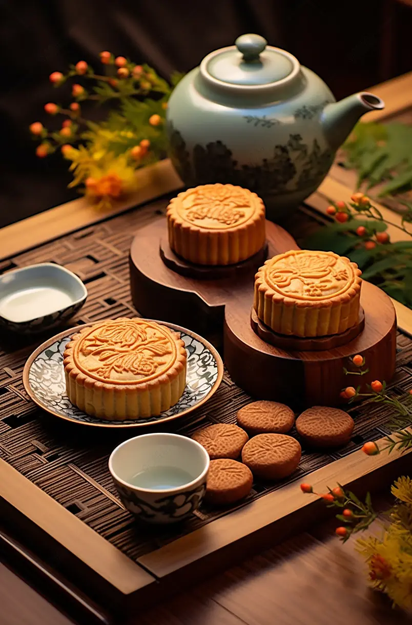 中秋节,月饼,茶,团圆