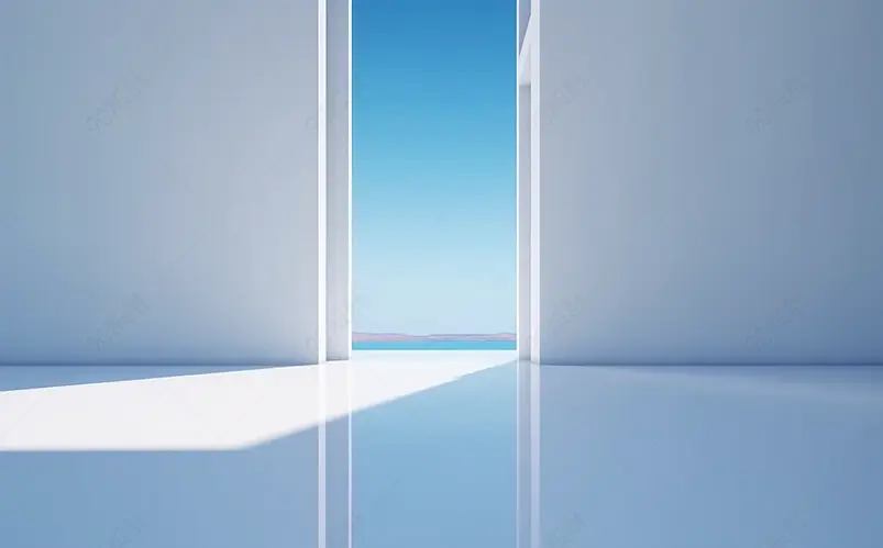 白色人造空间场景阳光光线照在室内