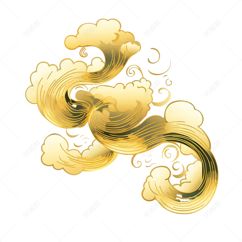 金箔线描金色流云剪纸元素