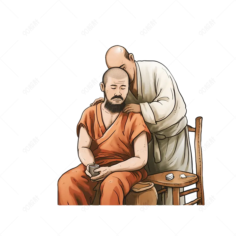 采耳按摩古风水墨中国风插画手绘