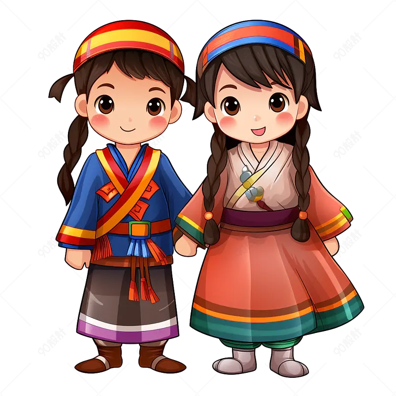 手绘风藏族小孩子插画风免扣元素