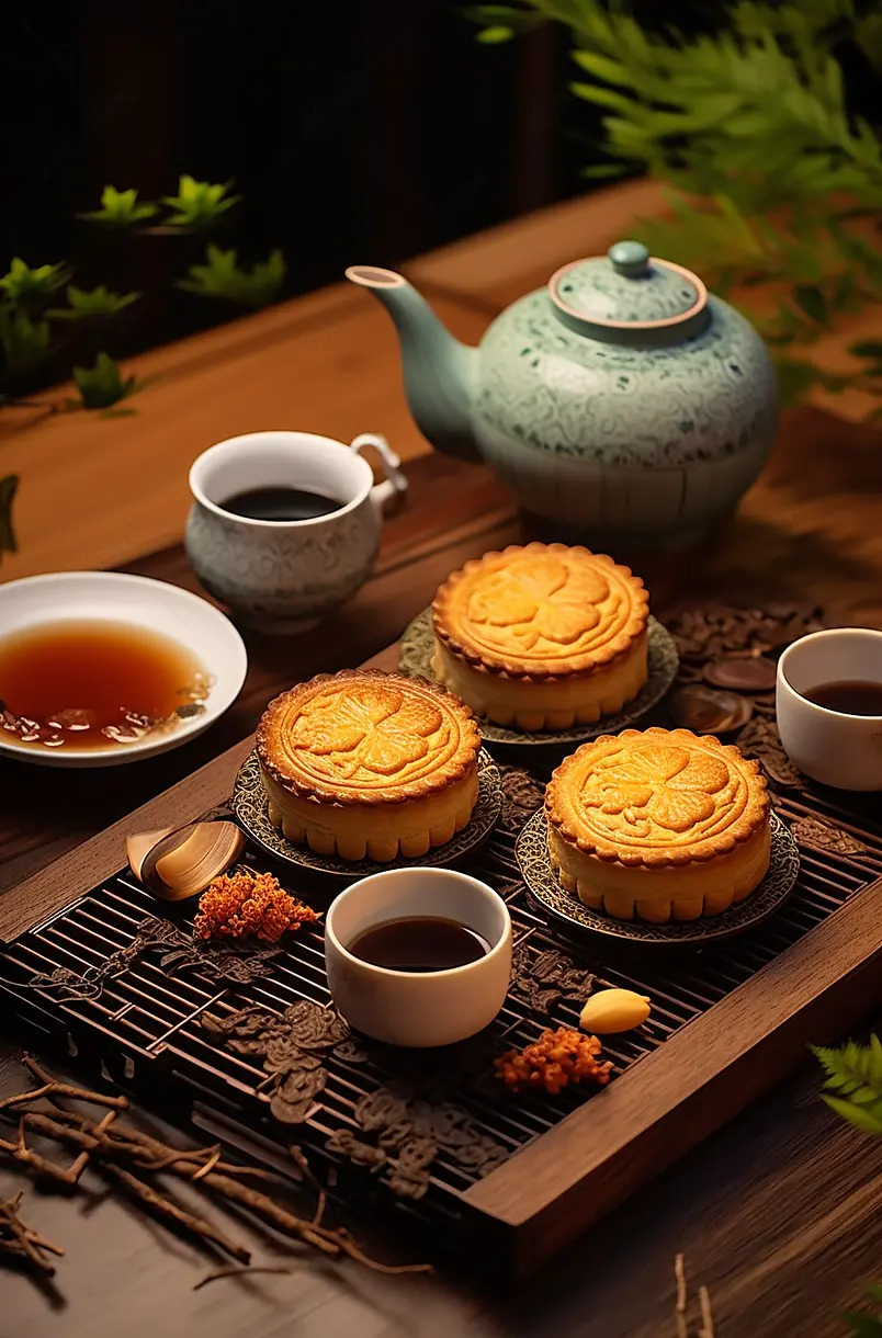 中秋节,月饼,茶,团圆