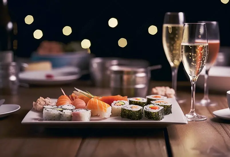 高级西餐膳食香槟美酒寿司