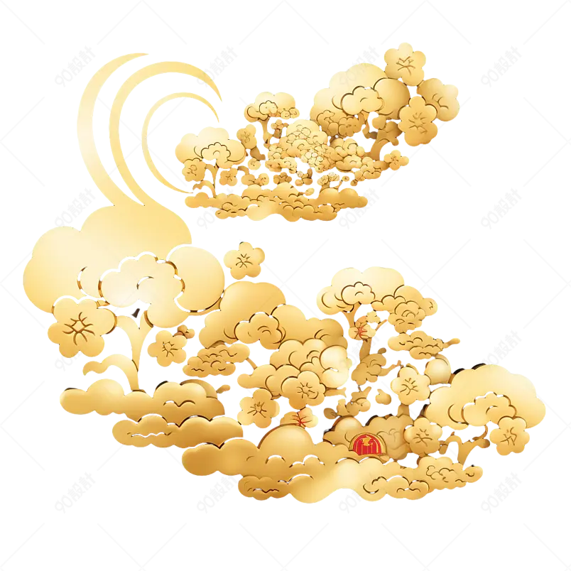 中国风金箔线描金色祥云元素